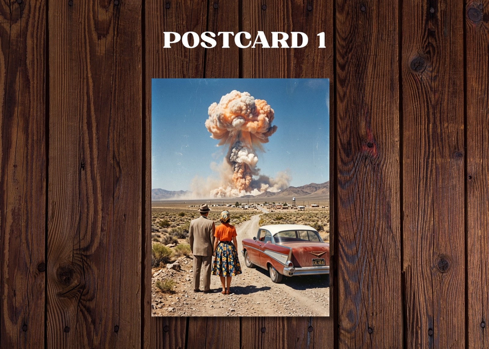Set of 4 Postcards – Atomic Bomb Desert Scene Retro Surreal Art Style 4×7 Inches