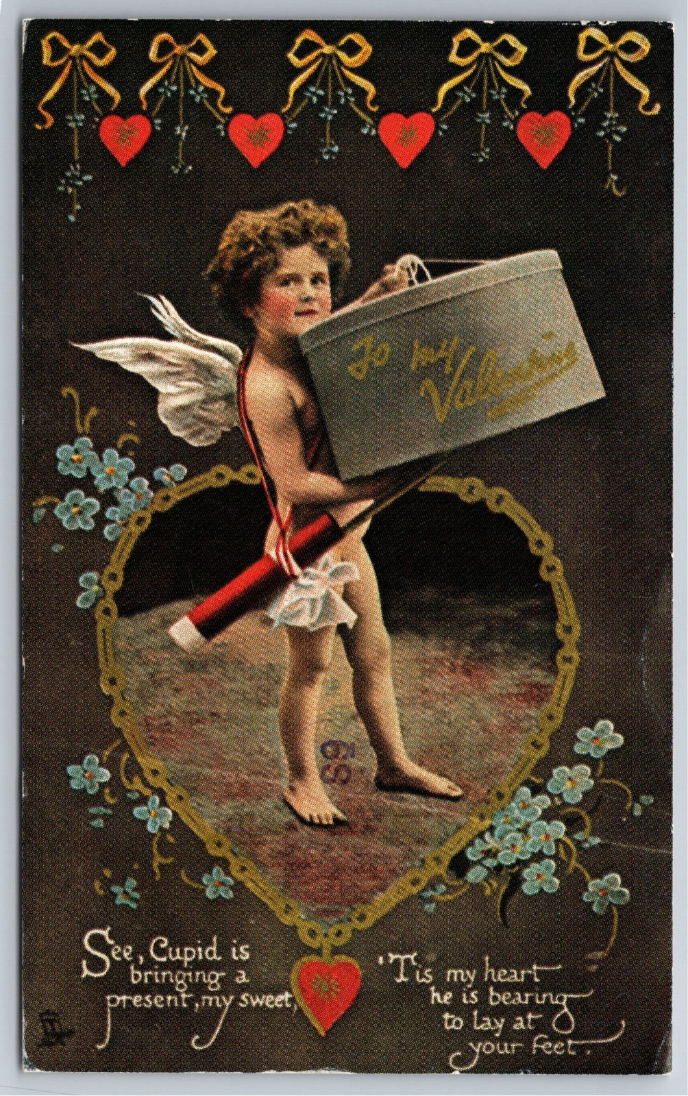 Valentines Day, Cupid Bring Gift To Sweetheart, REPORDUCTION, NOT VINTAGE