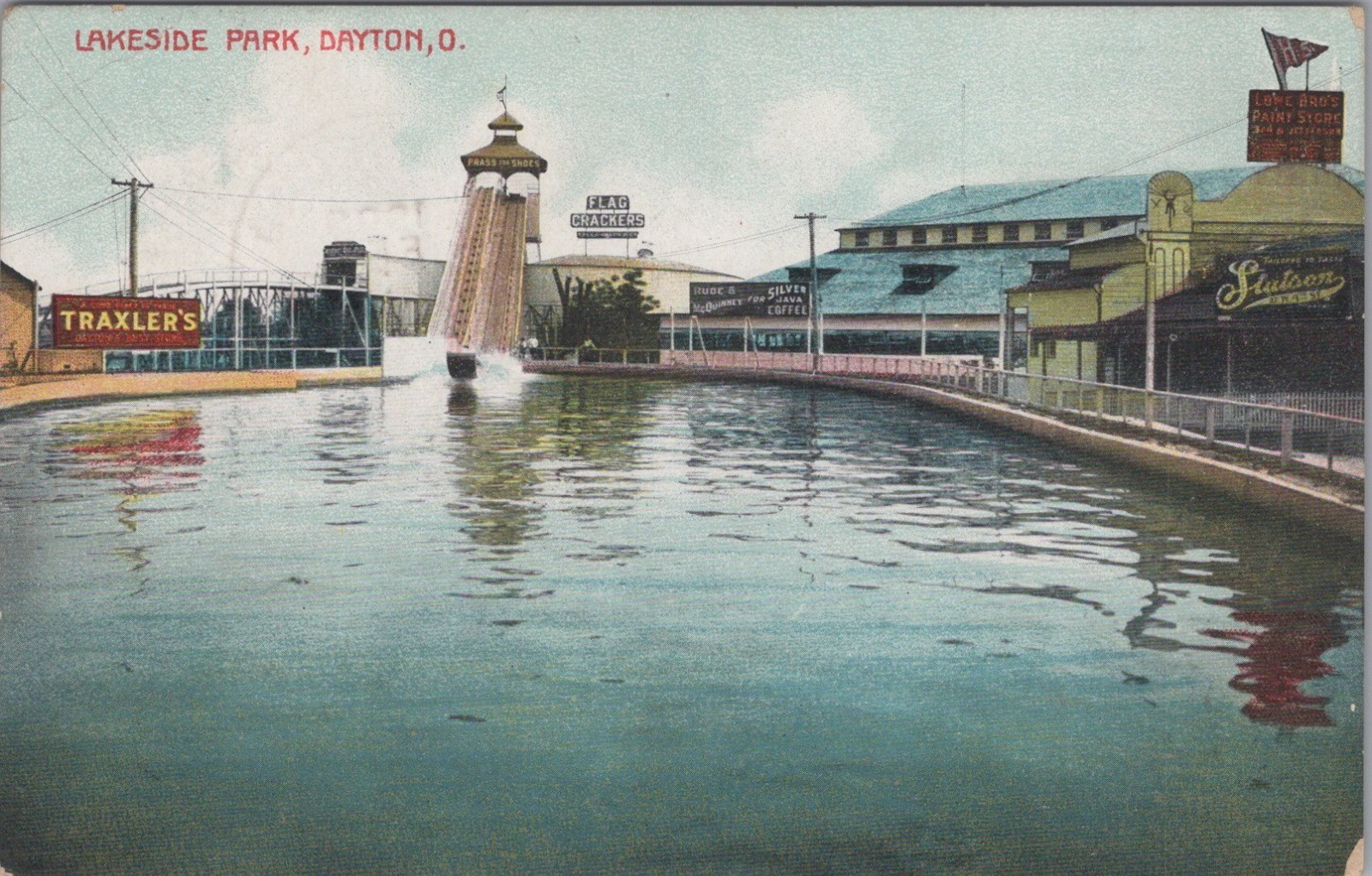 Lakeside Park Defunct Amusement Park Water Slide Rollercoaster 1908 postcard MQ5
