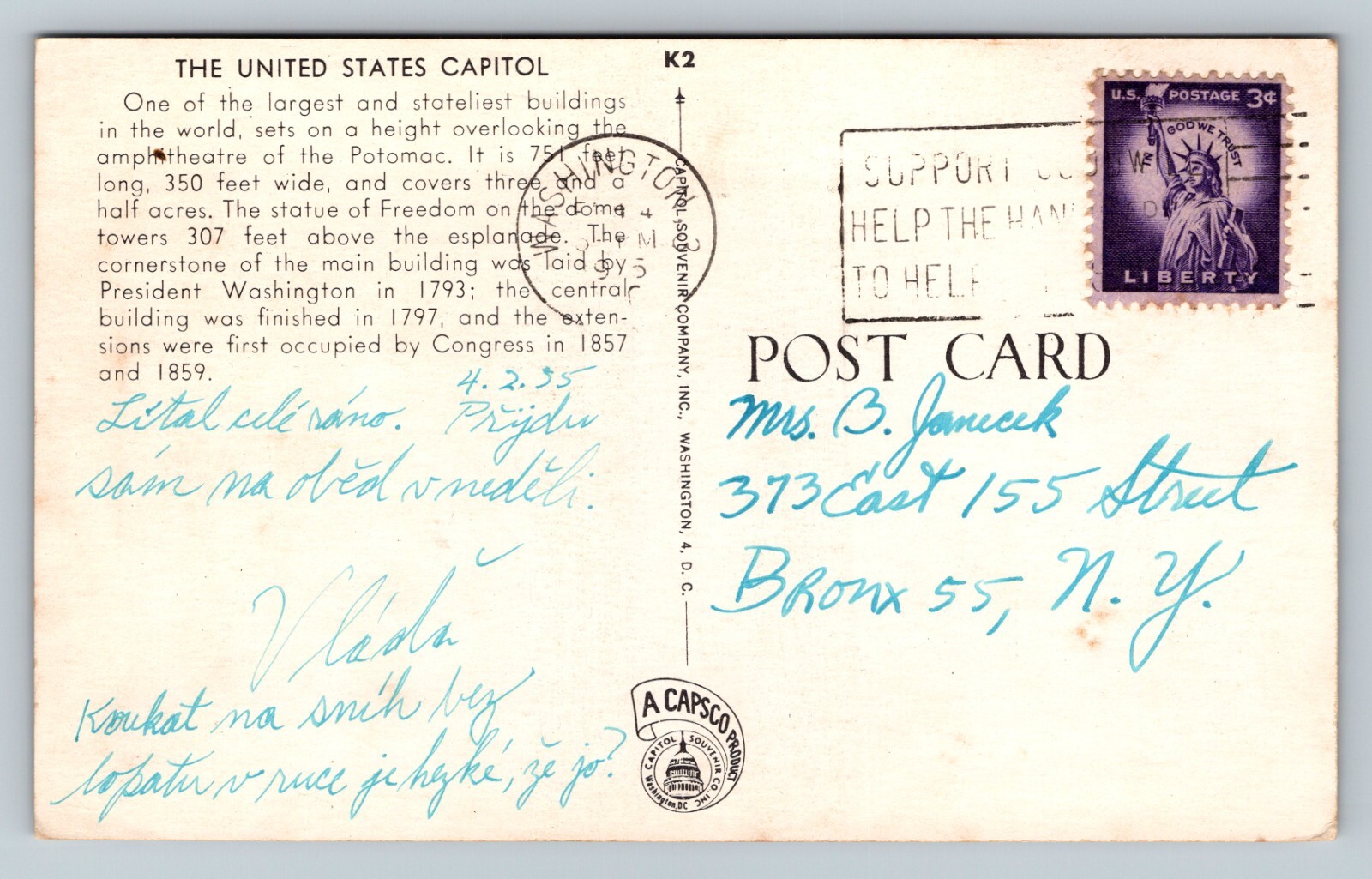 United States Capitol Washington DC VINTAGE Postcard