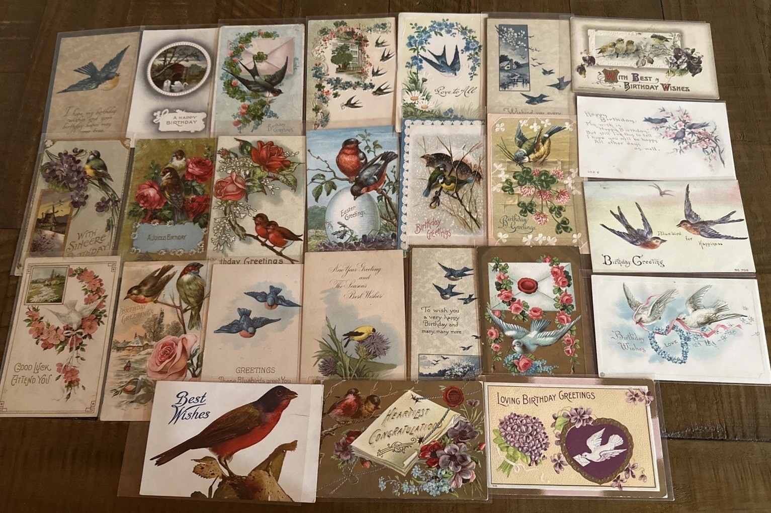 Lot of 25 Vintage Greetings Antique~Postcards with Bird~BIRDS~ in sleeves-r868