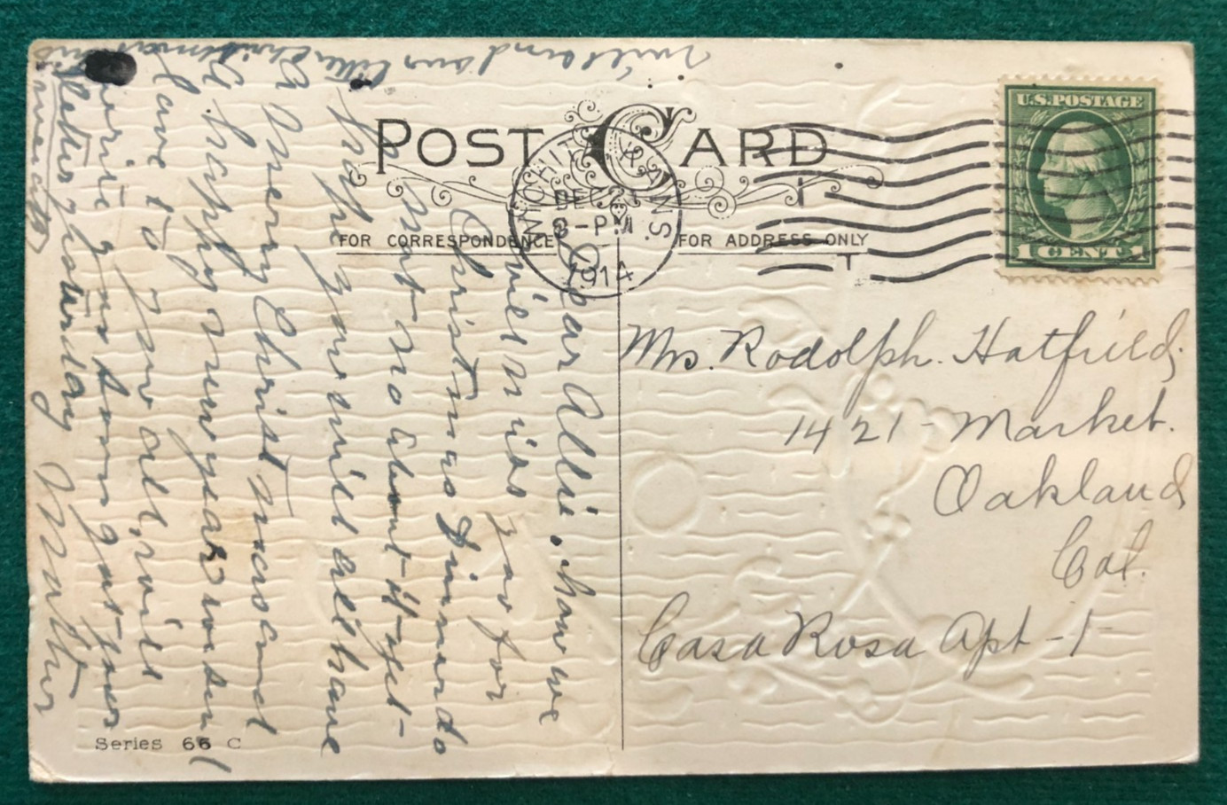 Over the Hills, Christmas Card, Horse Buggy, posted 1914, Postcard,