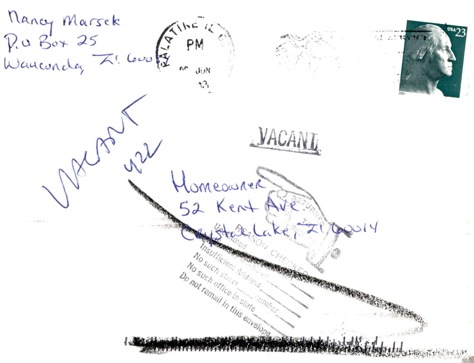 Nancy Marsek, Crystal Lake, 2001, Real Estate Buyer Postcard