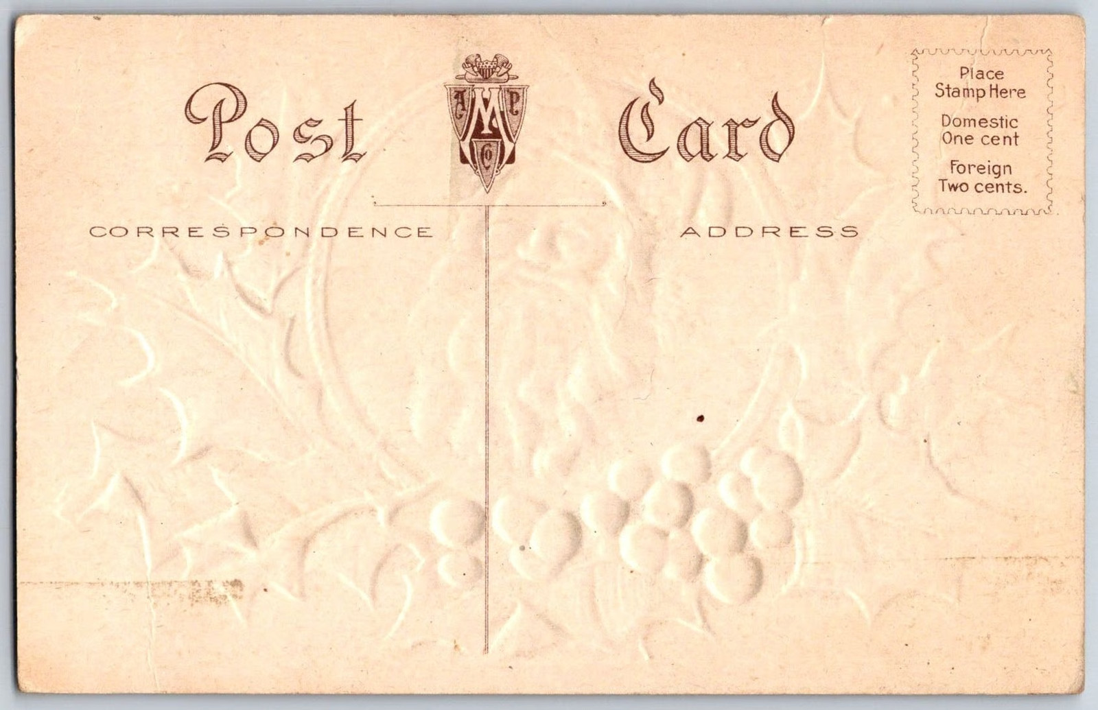 CHRISTMAS Santa Claus Holly Berries Moon Stars Embossed Antique Postcard