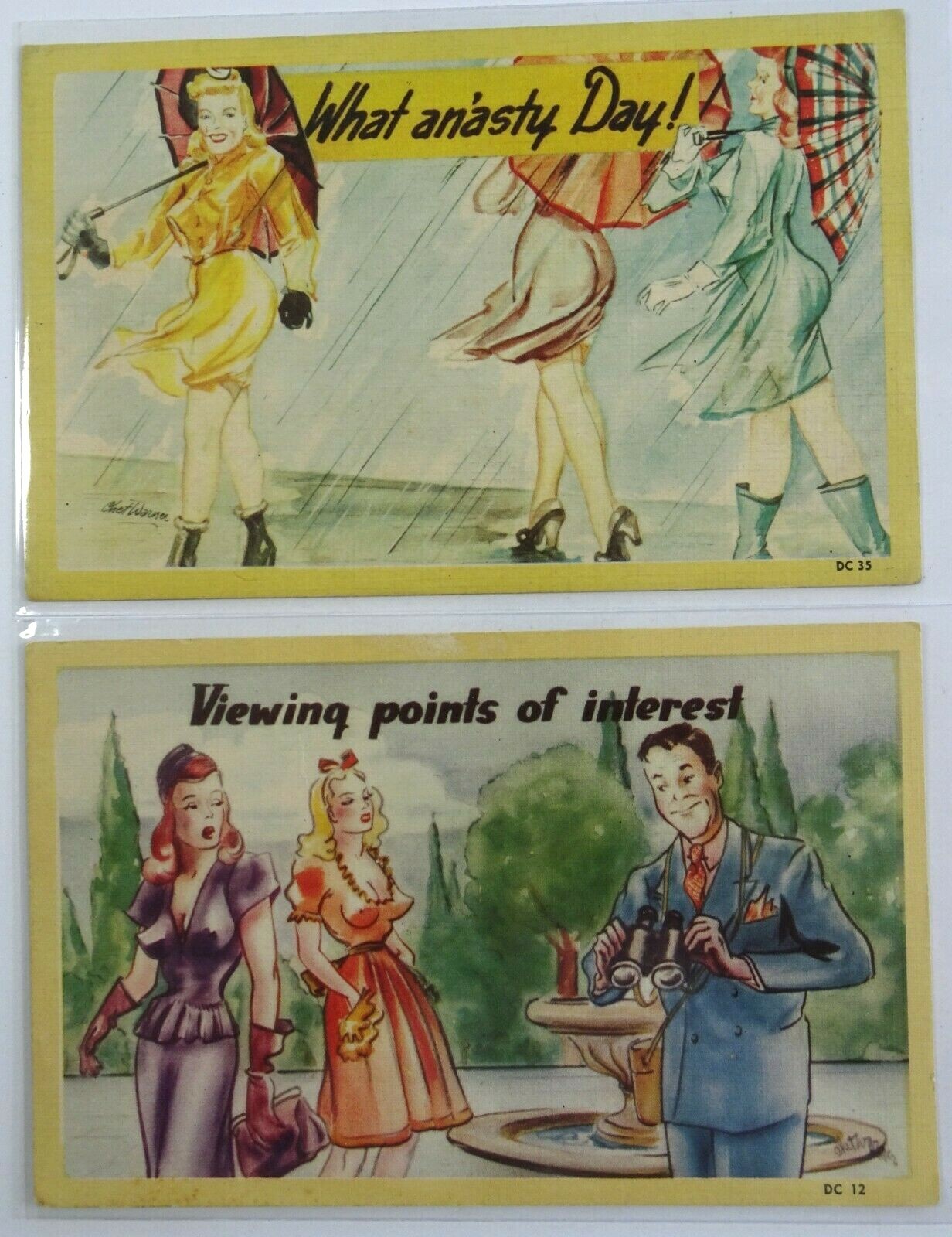 Vintage Postcard Lot Risqué Humor Bathing Suits Playing at the Beach in Sleeves