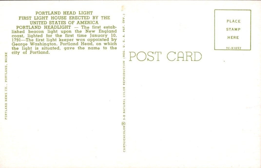Lighthouse Portland Maine First Lighthouse in USA Vintage Postcard