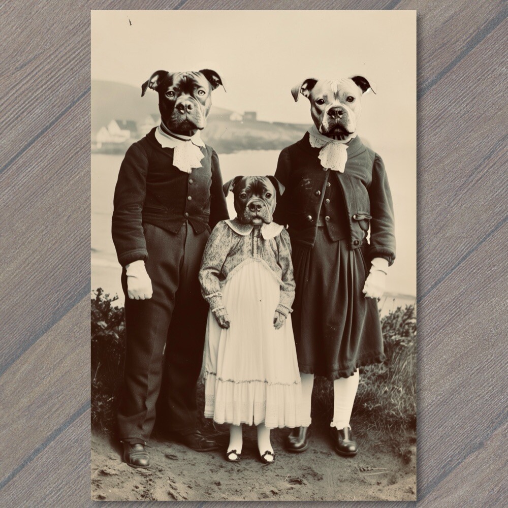 POSTCARD Weird Creepy Vintage Vibe Dog People Unreal Beach Unusual Strange