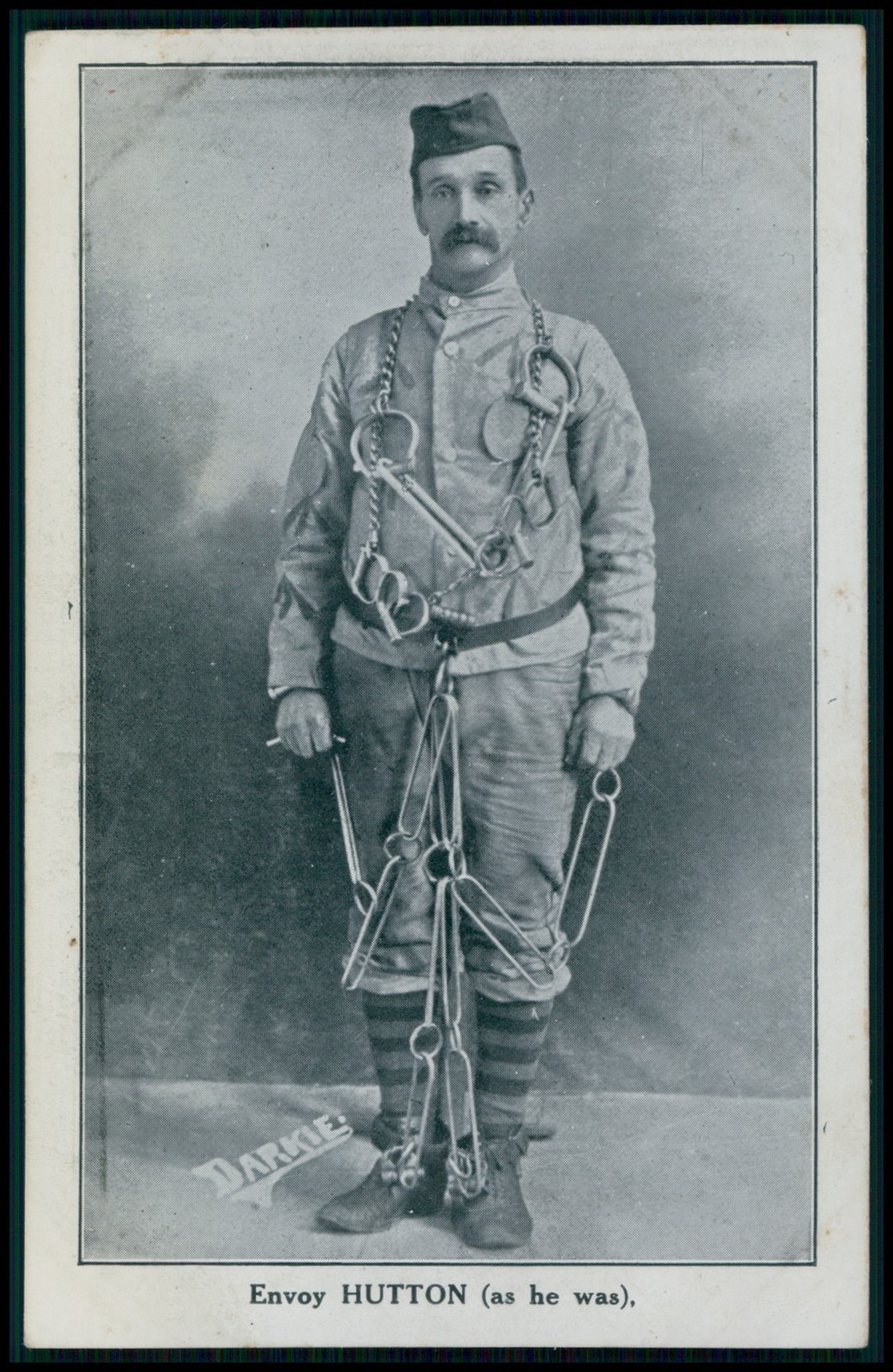 Circus magician Hutton escapist like Houdini evasion original old 1910s postcard