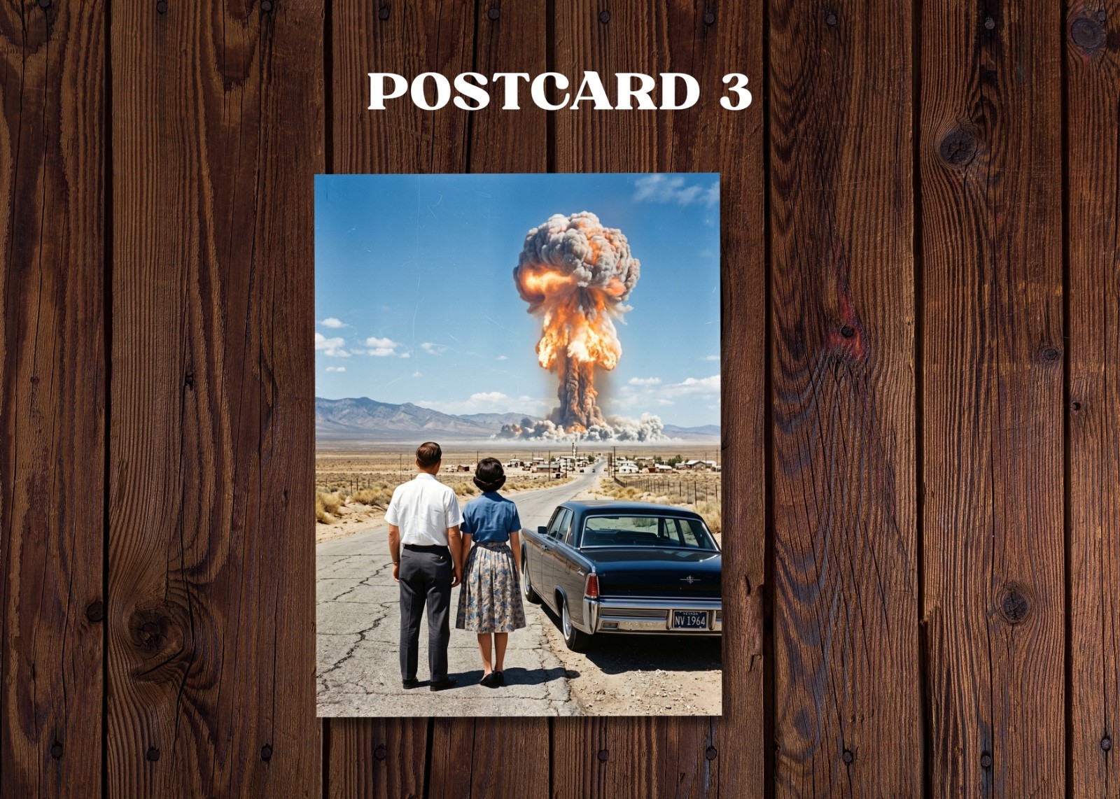 Set of 4 Postcards – Atomic Bomb Desert Scene Retro Surreal Art Style 4×7 Inches