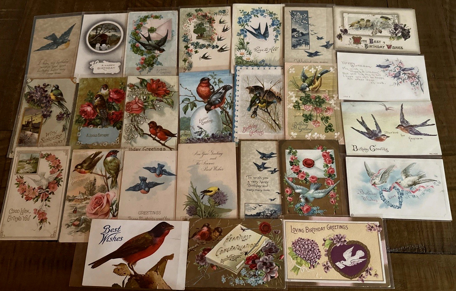 Lot of 25 Vintage Greetings Antique~Postcards with Bird~BIRDS~ in sleeves-r868