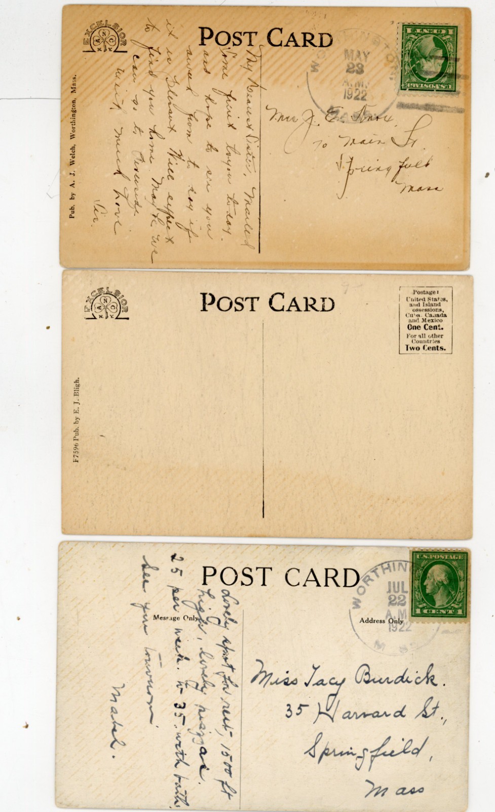 lot of 6 old Worthington MA postcards
