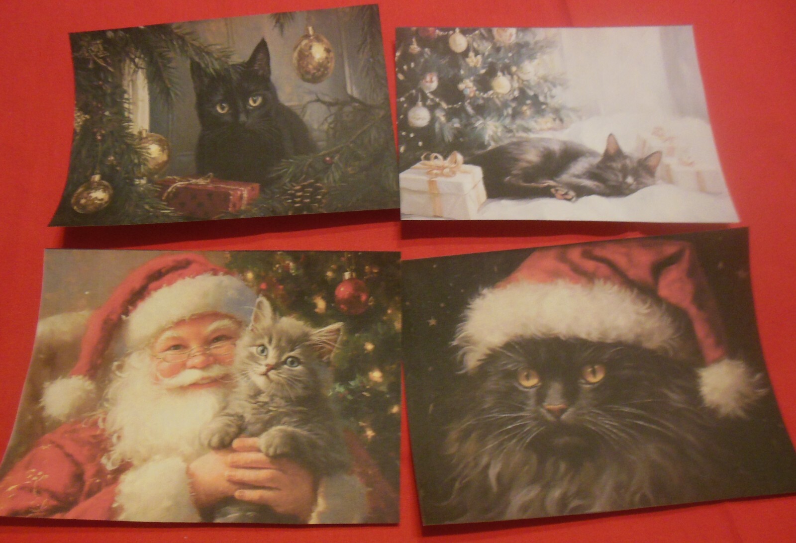Set of 16 LARGE Santa with cats & Christmas cats images Set #1 on parchment