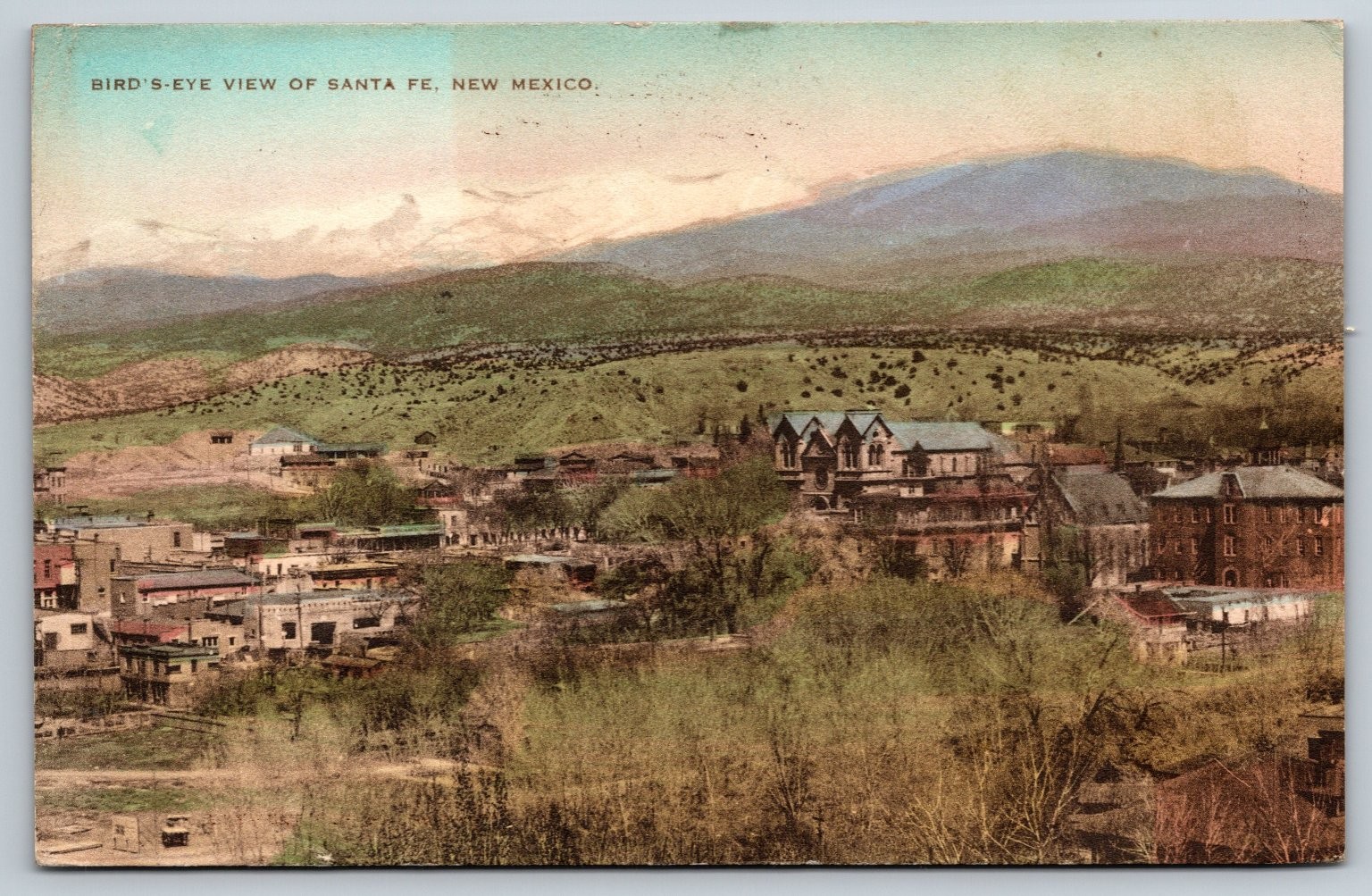 Birds Eye View Santa Fe New Mexico Postcard 1927 Hand Colored Albertype