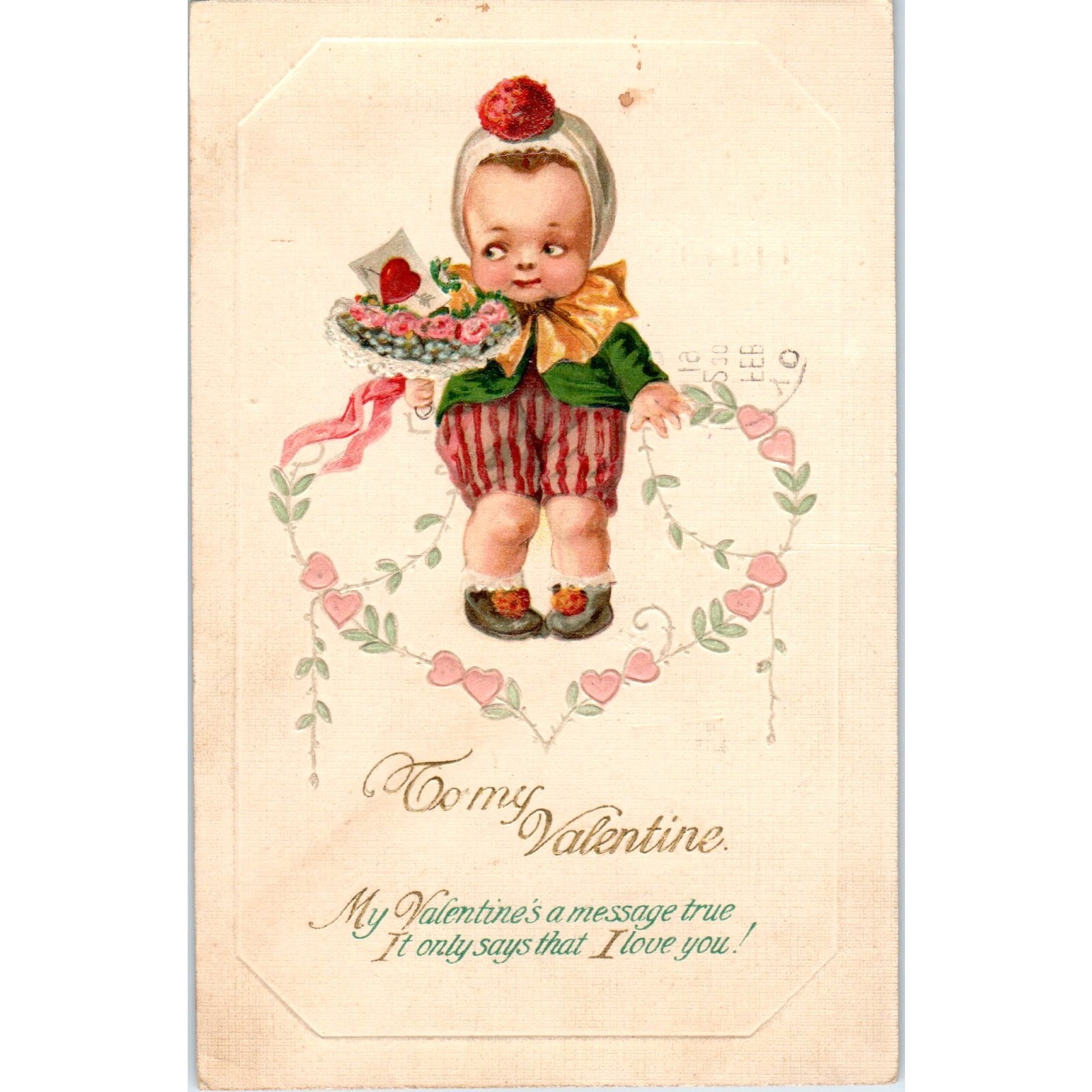 Valentine’s Day 1923 Baby Kewpie Hearts Winsch Original Postcard P2-10