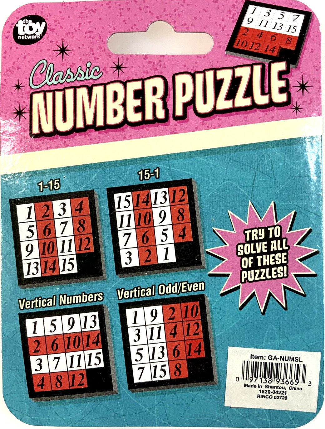 FIFTEEN 15 PUZZLE Number Slide Tile Brain Teaser Classic IQ Test Toy Game