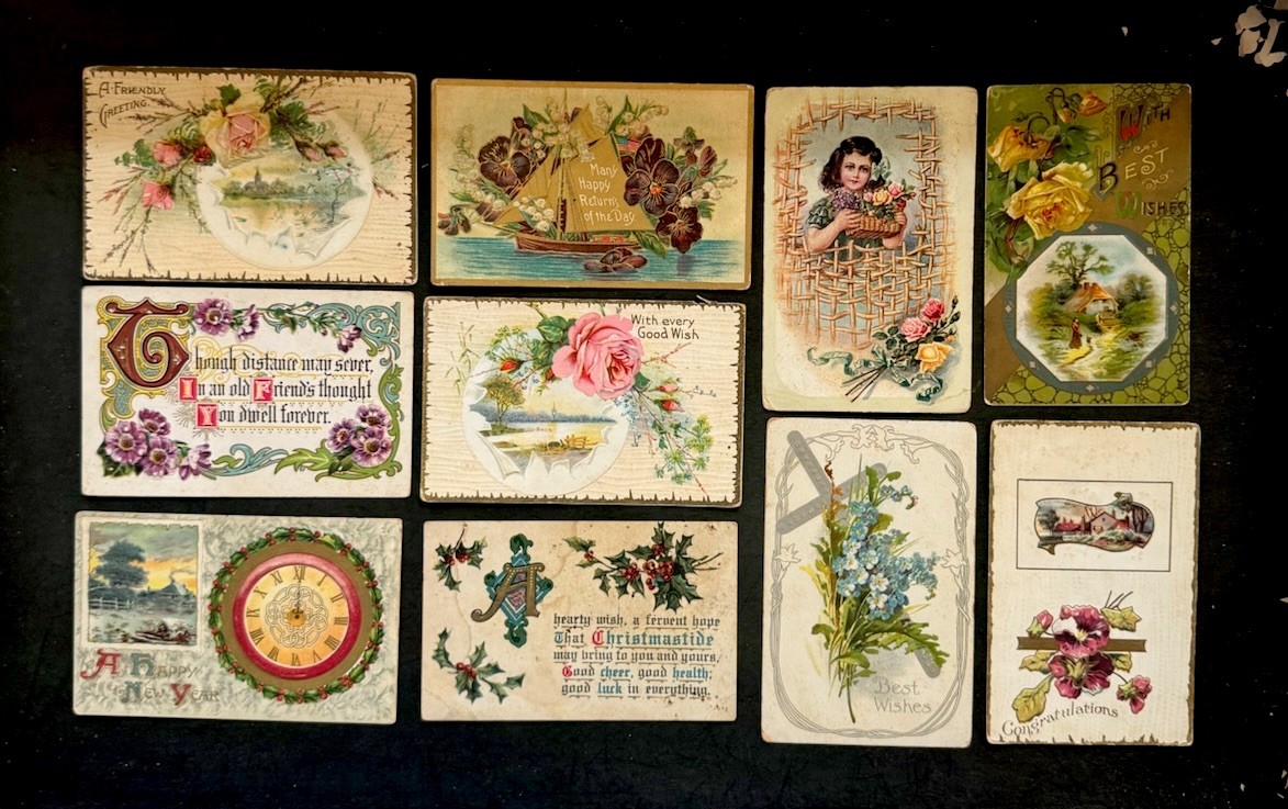 Embossed Victorian Early 1900s Postcards Greetings Floral Antique Vintage Set/10