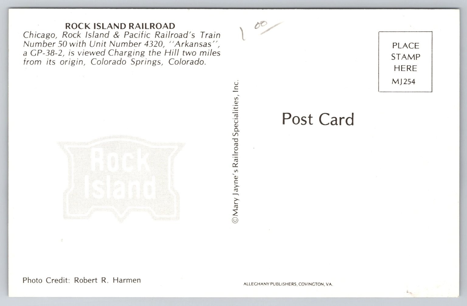 Rock Island Railroad Postcard GP-38-2 Unit 4320 Arkansas Colorado Springs