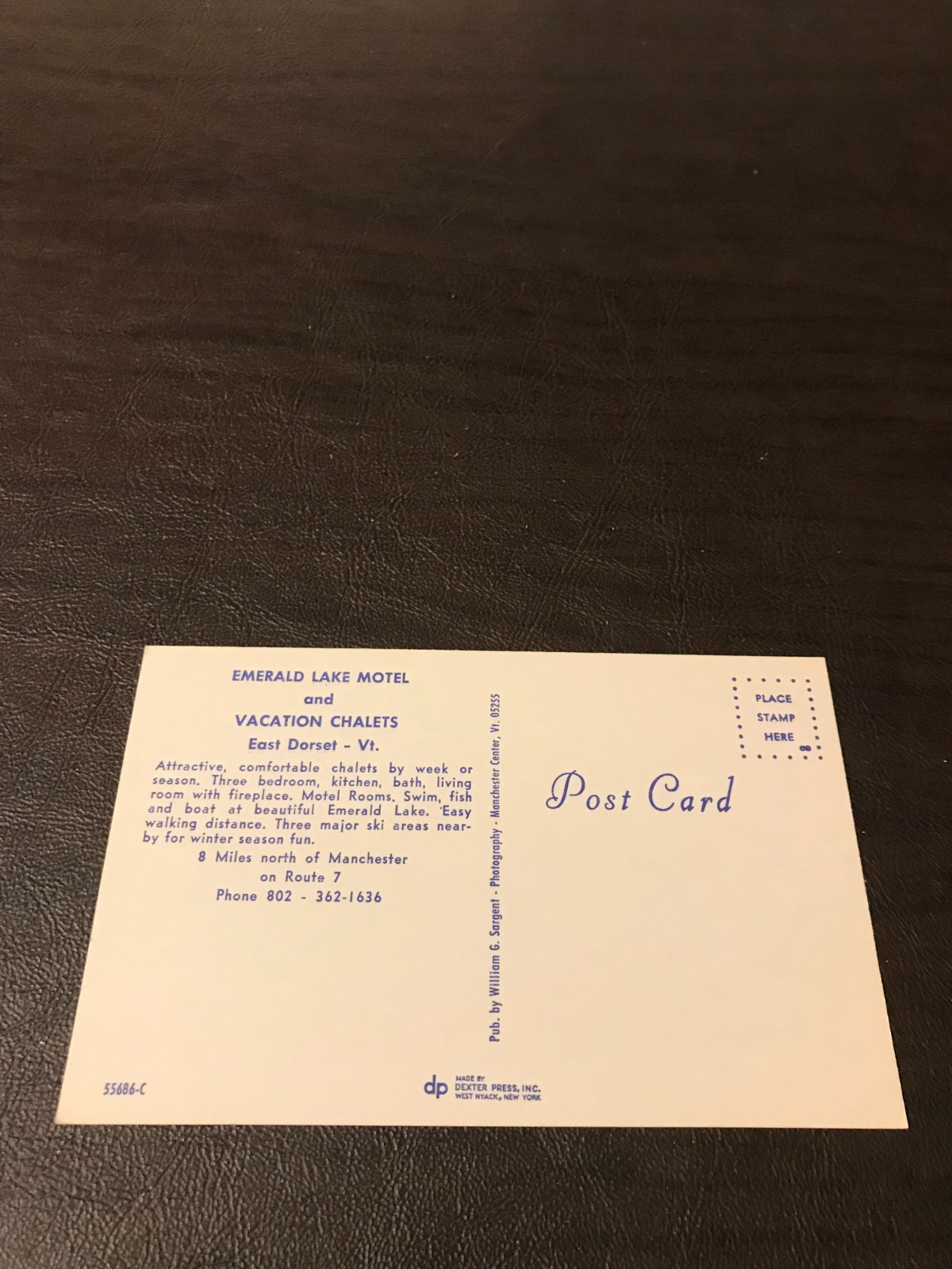 UNPOSTED POSTCARD – EMERALD LAKE MOTEL & VACATION CHALETS – EAST DORSET, VERMONT