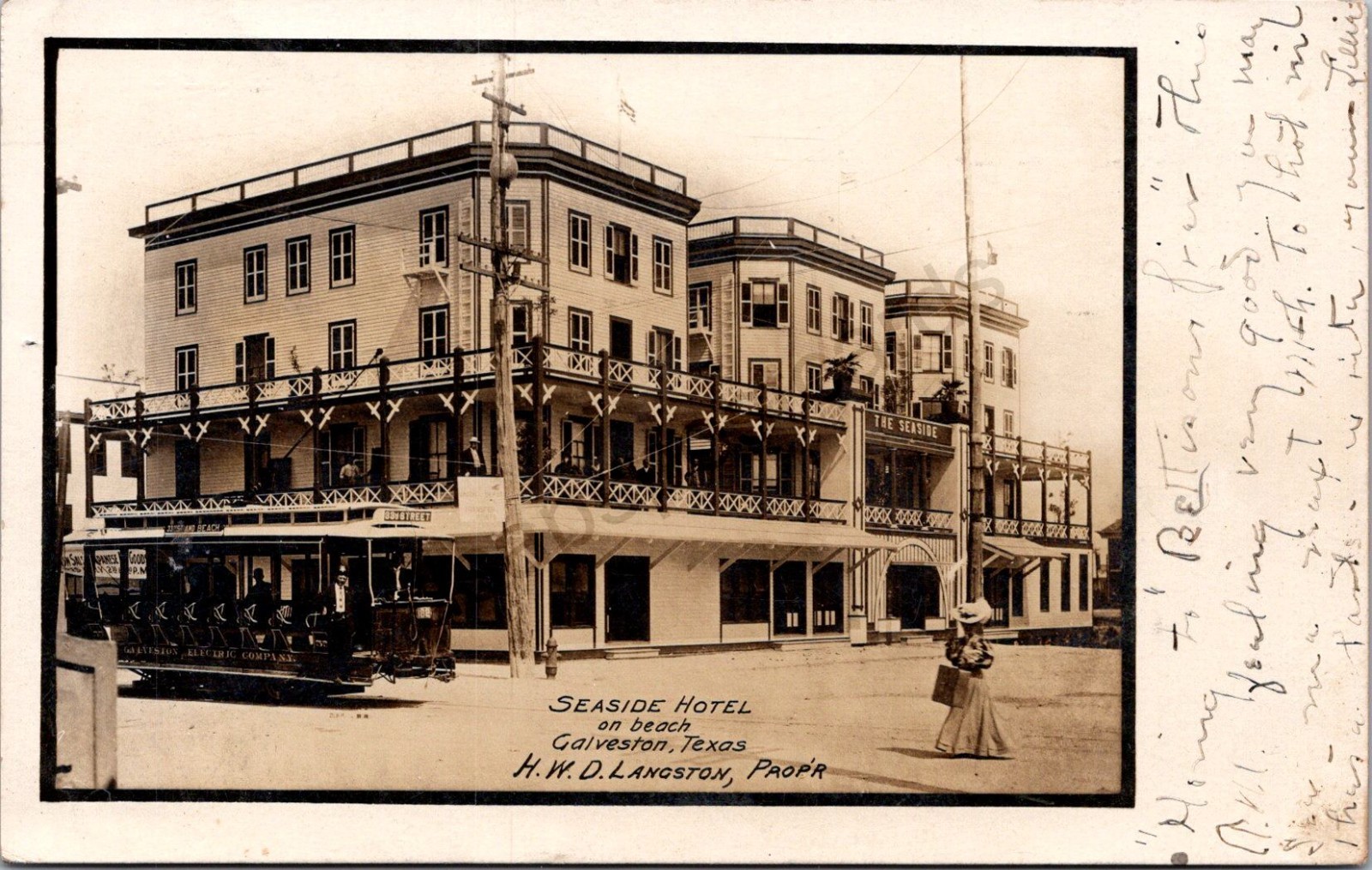 K11/ Galveston Texas RPPC Postcard c1910 Seaside Hotel Trolley 213