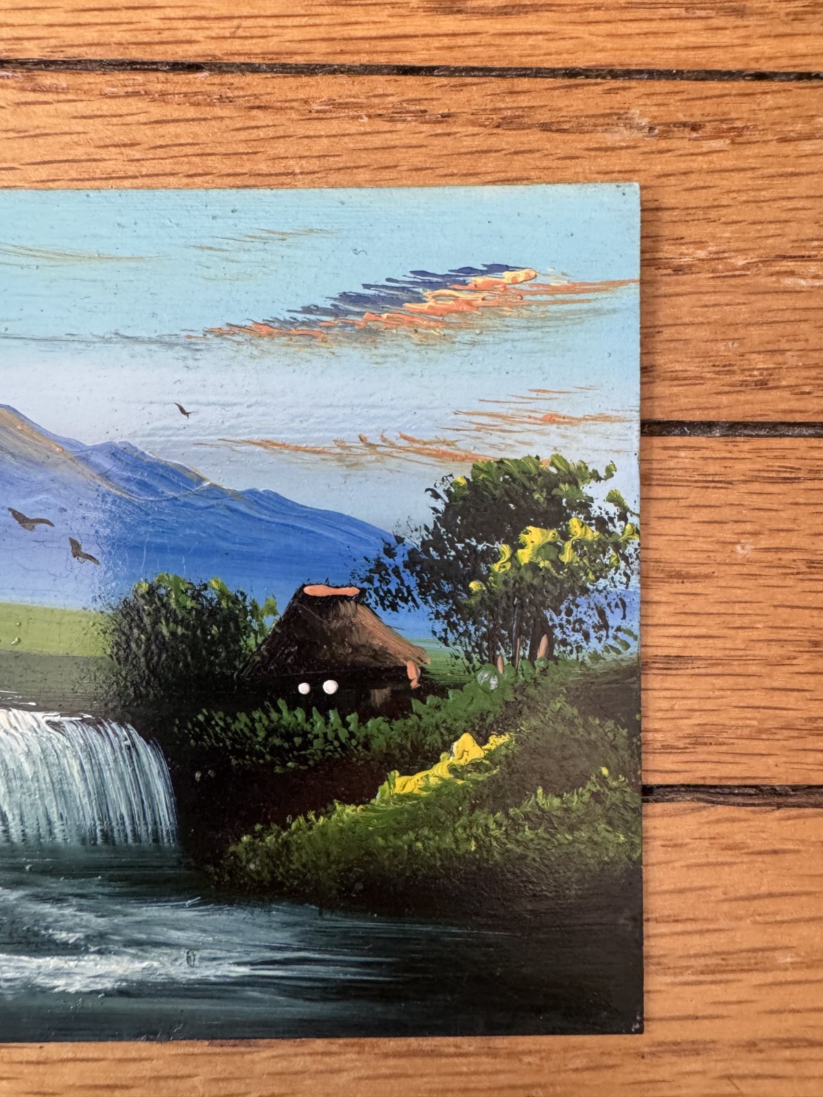 Vintage Hand Painted Postcard Waterfall Japan Original Scene HANDMADE c1910