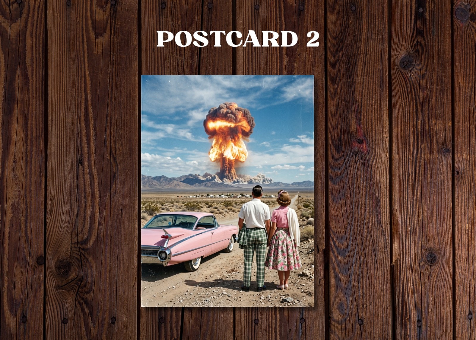 Set of 4 Postcards – Atomic Bomb Desert Scene Retro Surreal Art Style 4×7 Inches