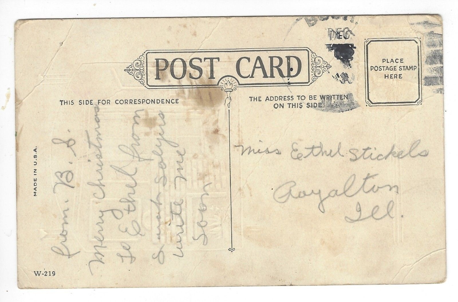 Postcard Divided USA Christmas! Warm Fire Evening Scene