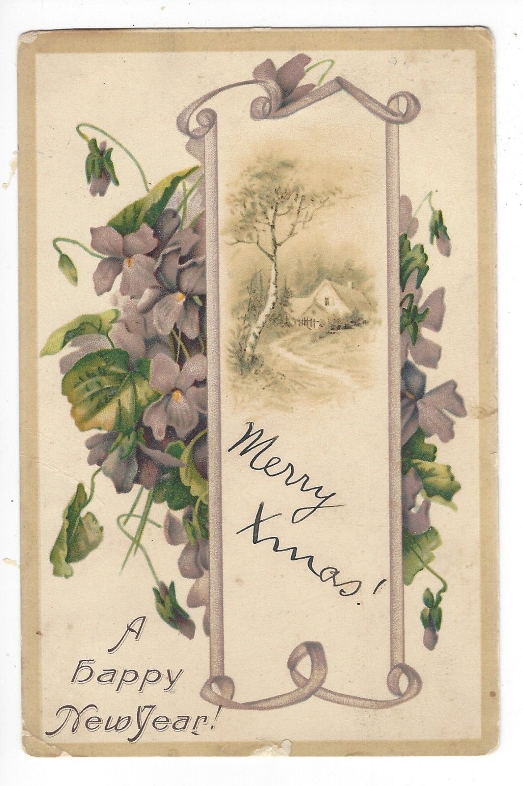Postcard Divided Germany 1929 Merry Christmas 1 Cent Stamp Floral Arrangement