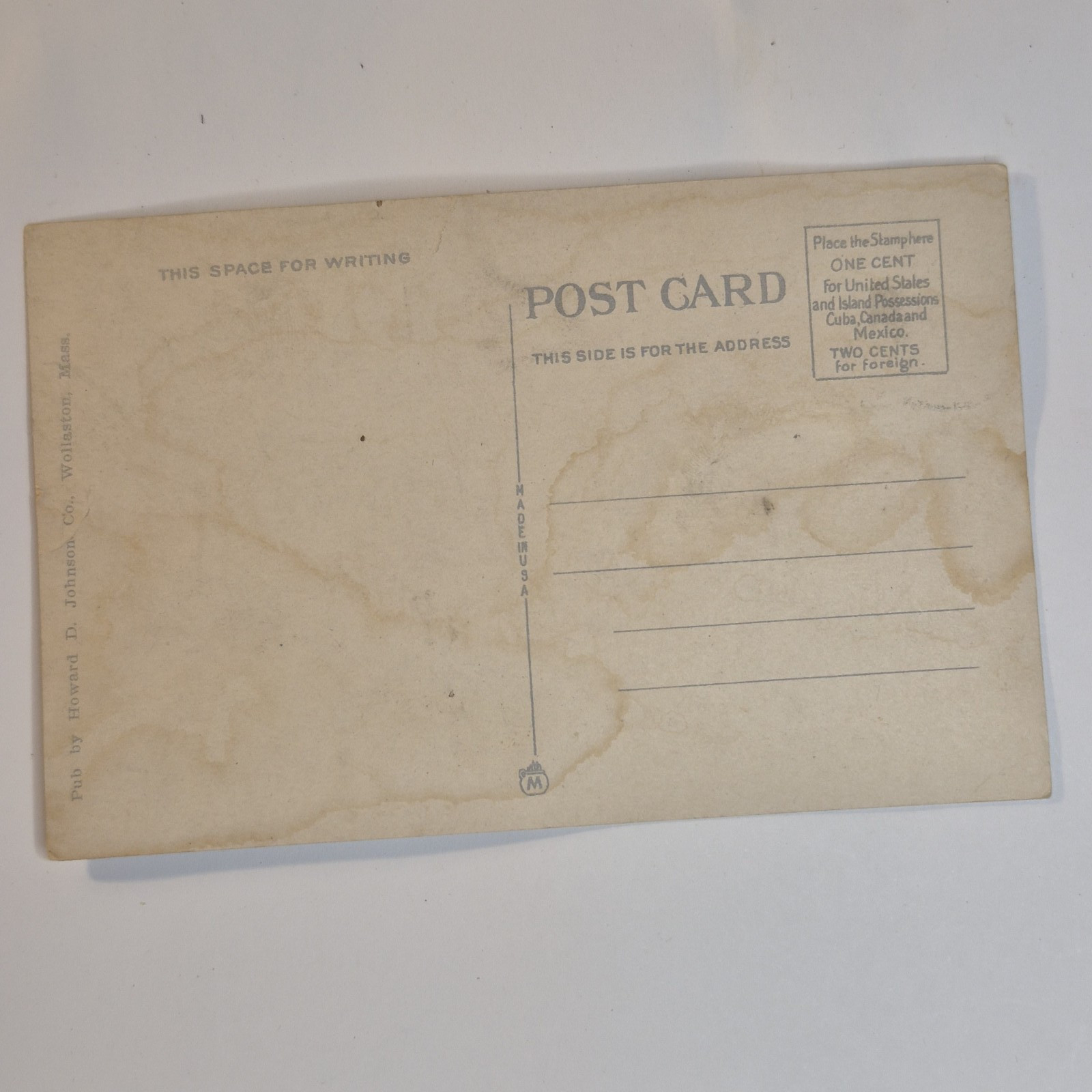 Antique Postcard Depot Square Wollaston MA ~1920s Pub. Howard D. Johnson Co HoJo