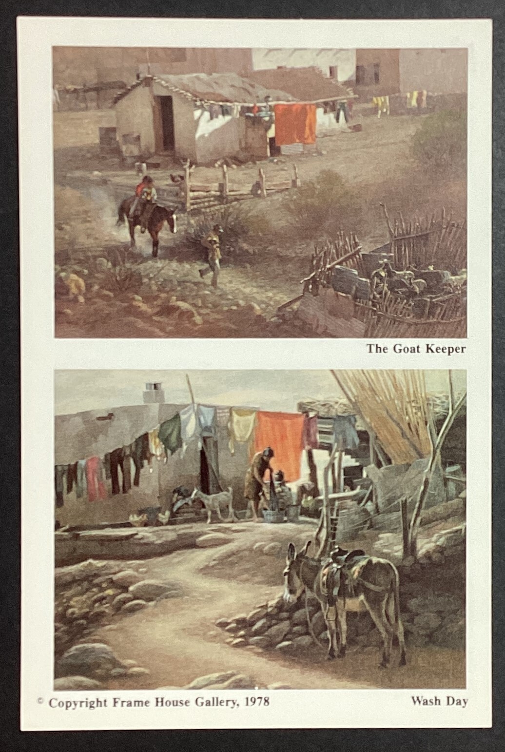 Goat Keeper & Wash Day Pair by Wayne Baize Vintage Art Postcard Unposted