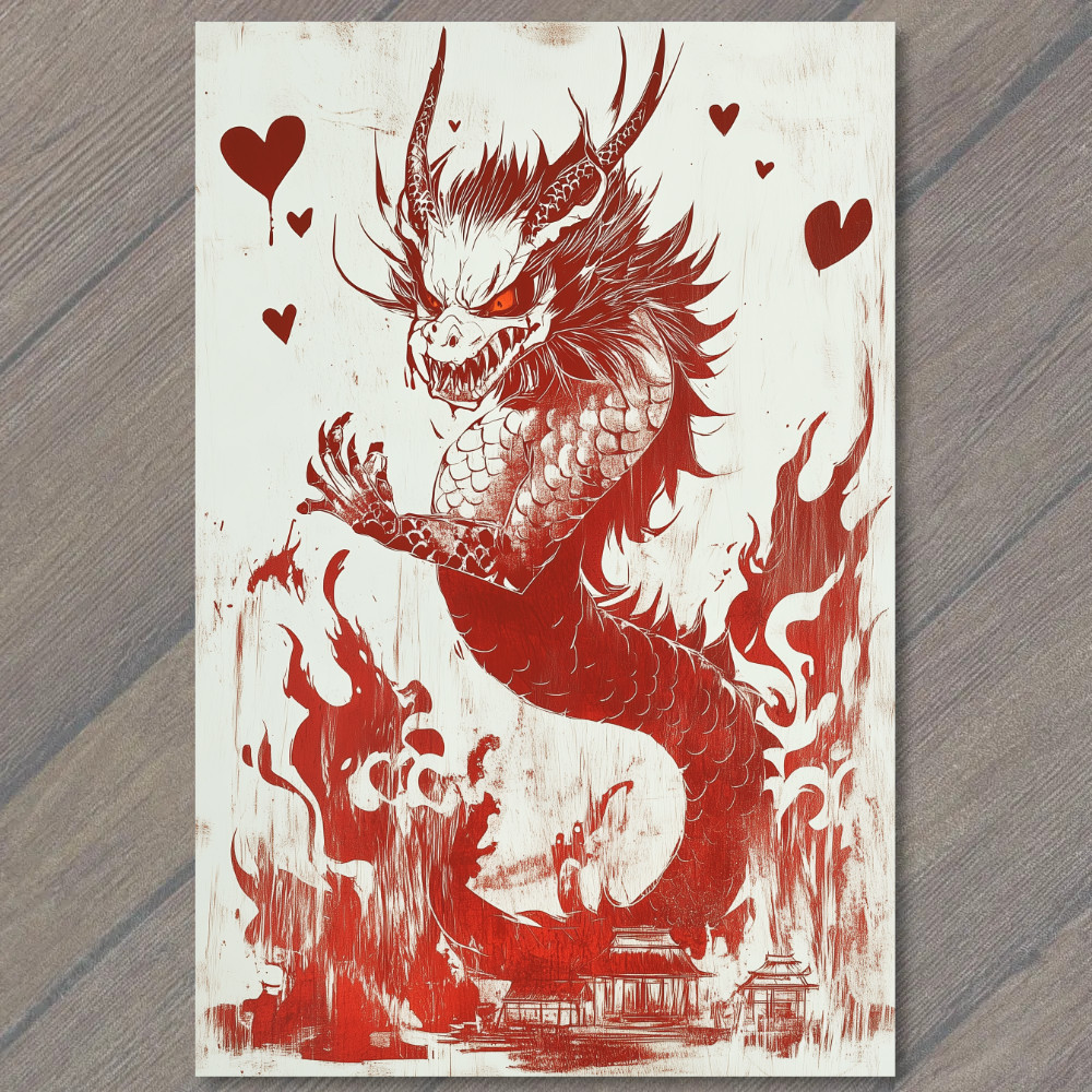 POSTCARD Fiery Red Sea Creature Detailed Ink Art Fantasy Aquatic Magic Monster