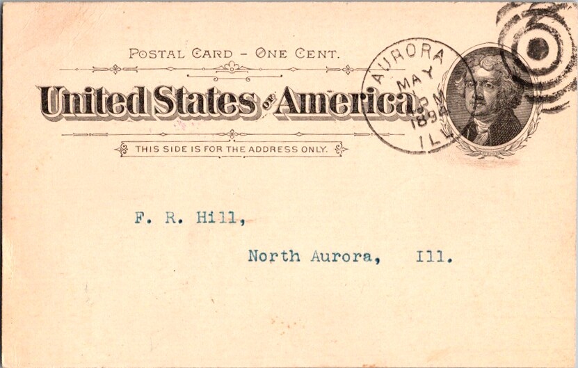 Vintage Postal Card Aurora Illinois T.K. Hastings Wool Buyer postmark 1894 C-424