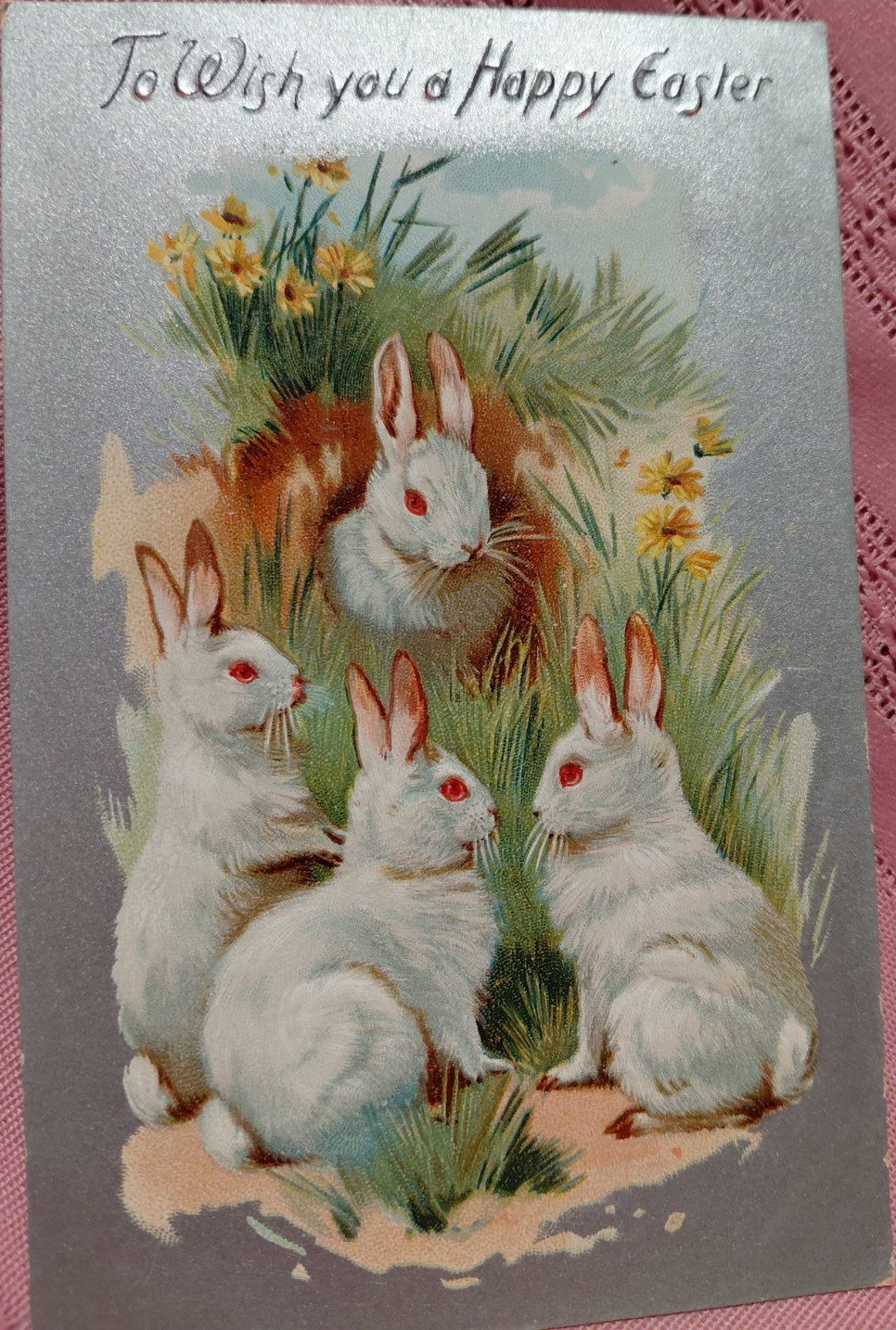 vintage easter rabbit postcard divided back posted lithograph 1910 single unit