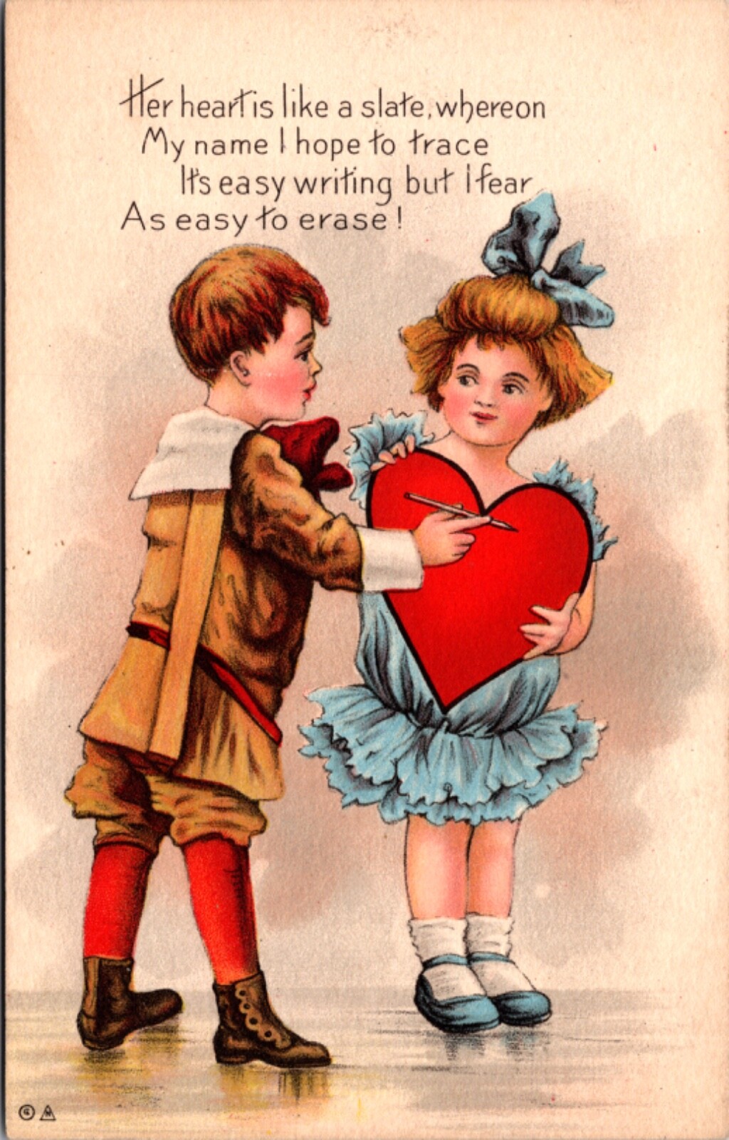 Valentine’s Day Postcard Boy Wants to Trace His Name on Heart Girl is Holding
