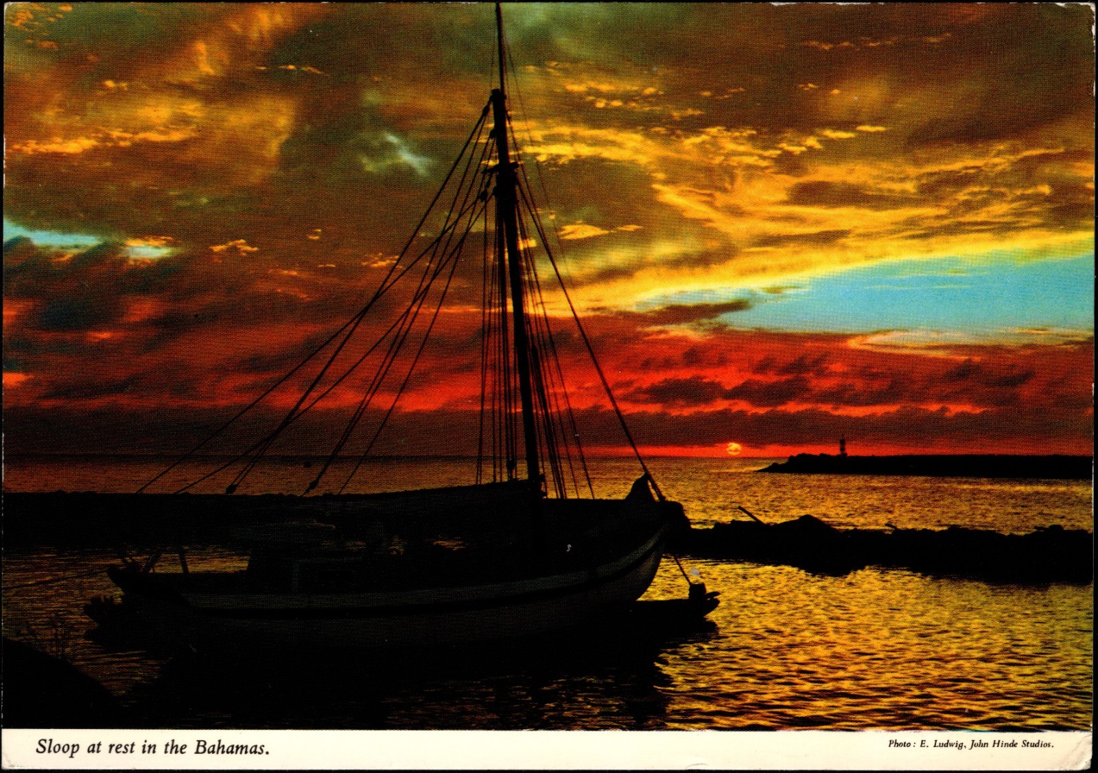 Continental PC Sunsets over Sloop at Rest Near the Shore in the Bahamas 1980