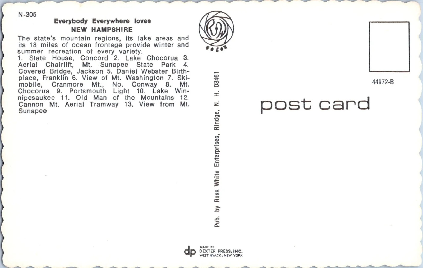 New Hampshire, United States – New Hampshire State Views Postcard