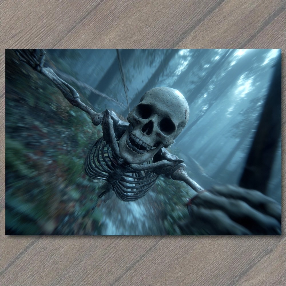 POSTCARD Flying Skeleton Forest Horror Gothic Creepy Dark Nightmare