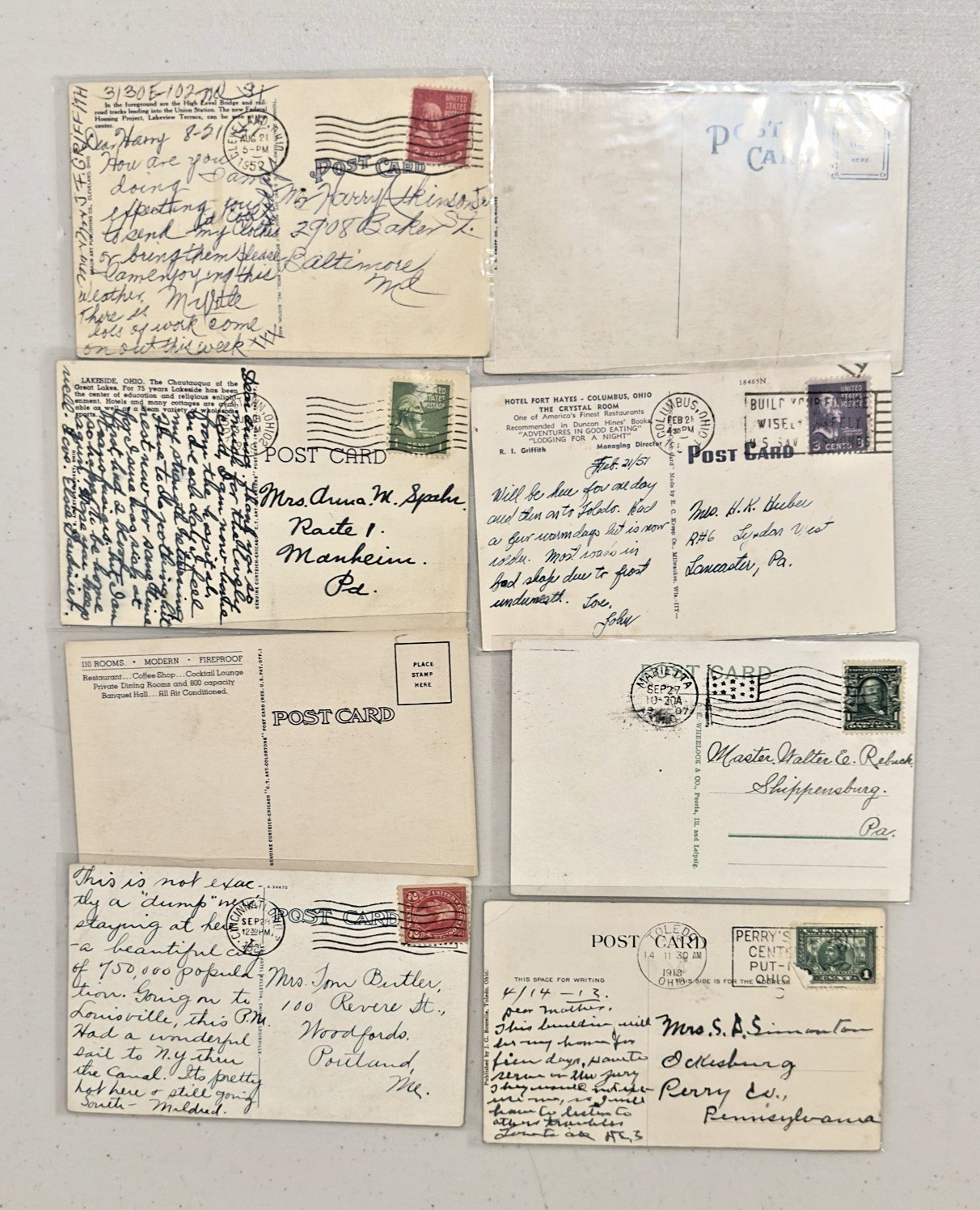 Lot Of 50 Vintage Postcards Ohio and Virginia Some In Protective Sleeves