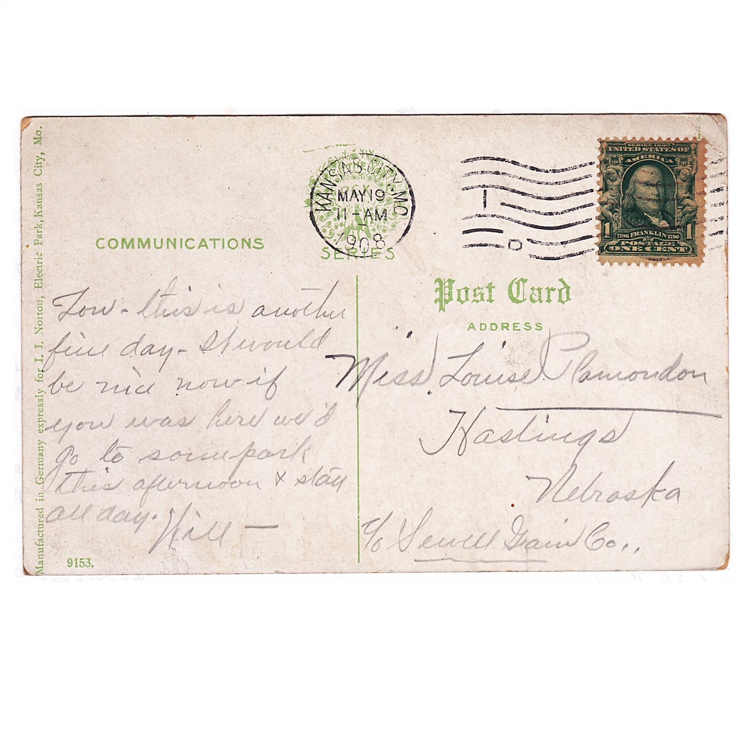 Lot of 7 Kansas City Missouri Electric Park Postcards Posted 1908