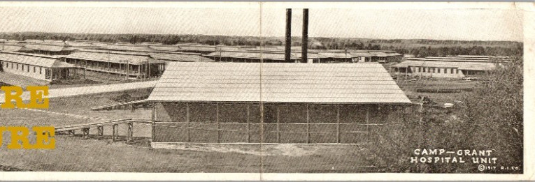 C.1917 ROCKFORD, IL ILLINOIS CAMP GRANT HOSPITAL UNIT QUADRUPLE Postcard Q16