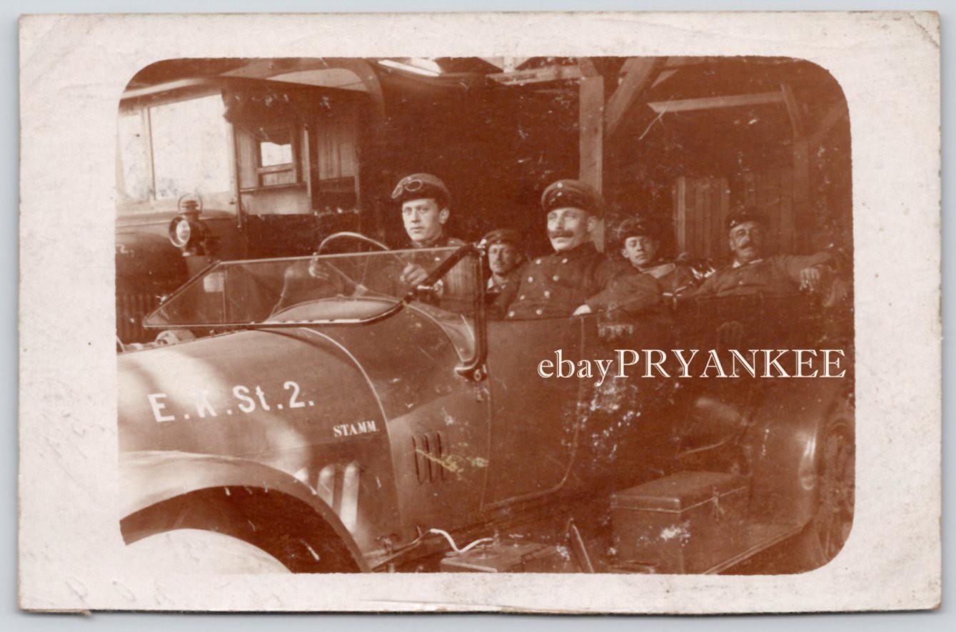 WW1 GERMAN RPPC Photo Postcard MILITARY STAFF CAR with Unit Markings / OFFICERS