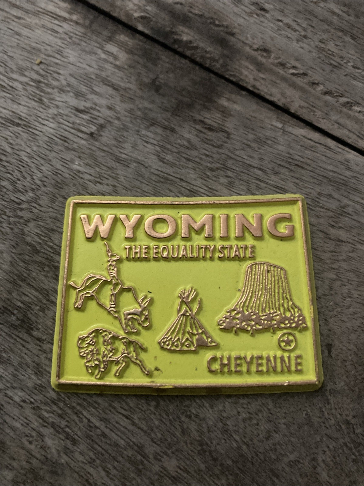 Vintage Wyoming Cowboy State Map Rubber Fridge Magnet