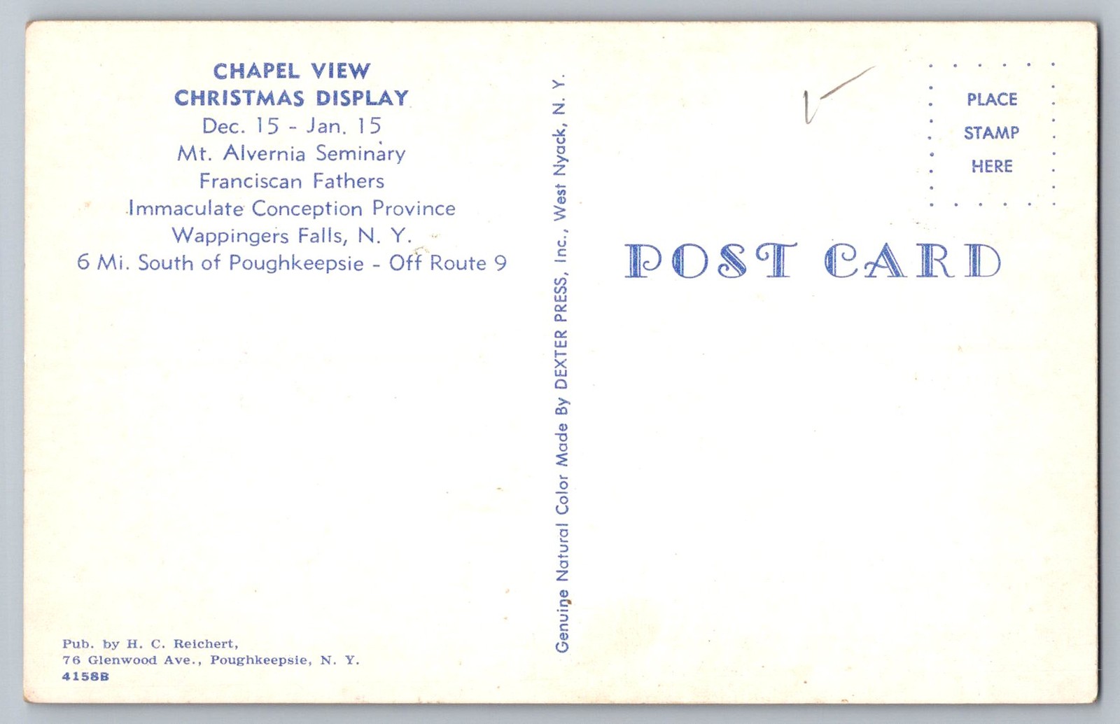 Postcard – Christmas Display, Mt. Alvernia Seminary, Wappingers Falls, N.y.