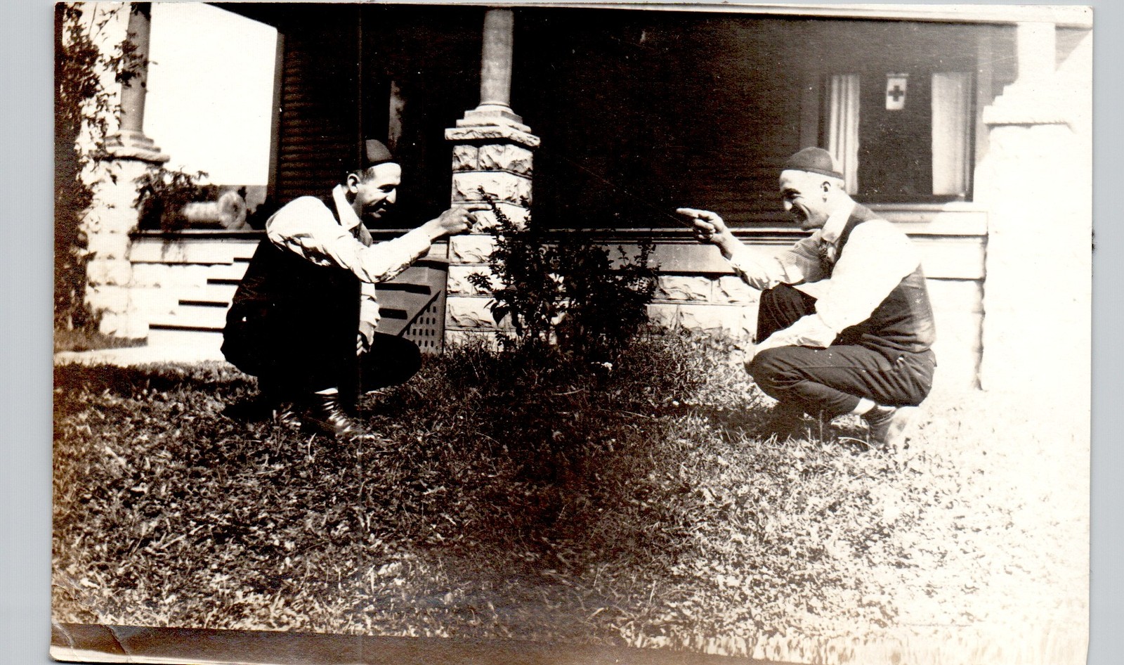 TRICK PHOTO SAME MAN SHOOTING SELF c1910 postcard real photo rppc unusual weird