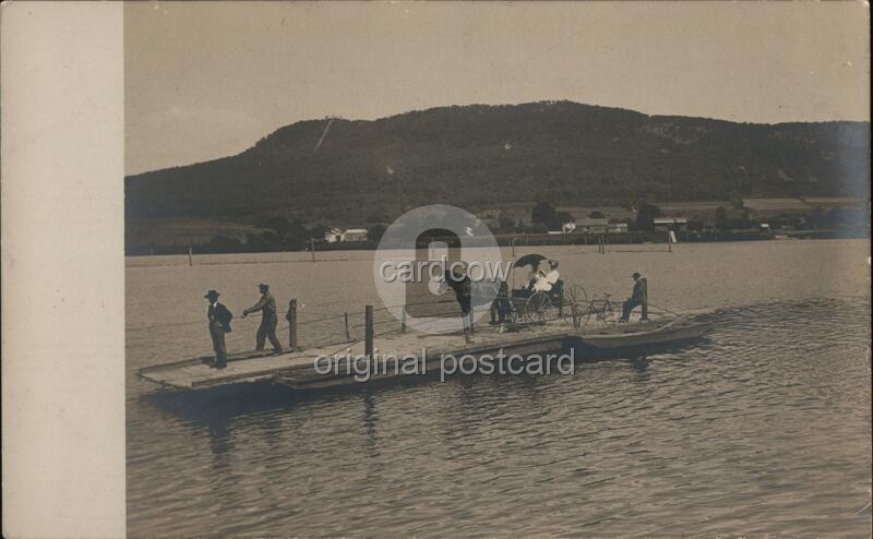 Ferry Horse Carriage Being Ferried Across Lake Original Vintage Real Photo RPPC