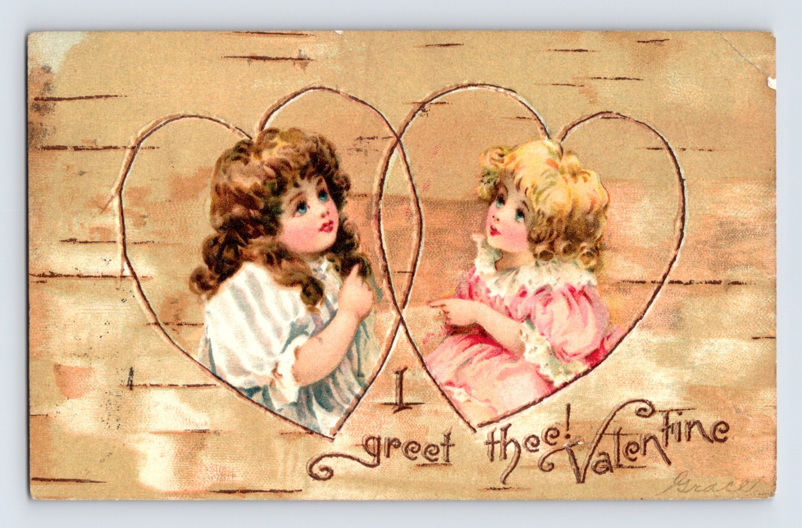 Postcard Happy Valentine’s Day Cut Little Girls 1907 Posted Undivided Back