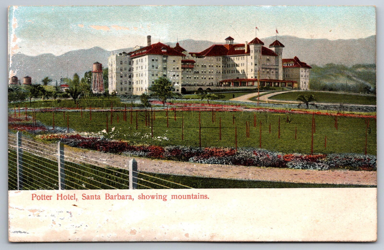Potter Hotel Santa Barbara Mountains Water Towers California CA Unused Postcard