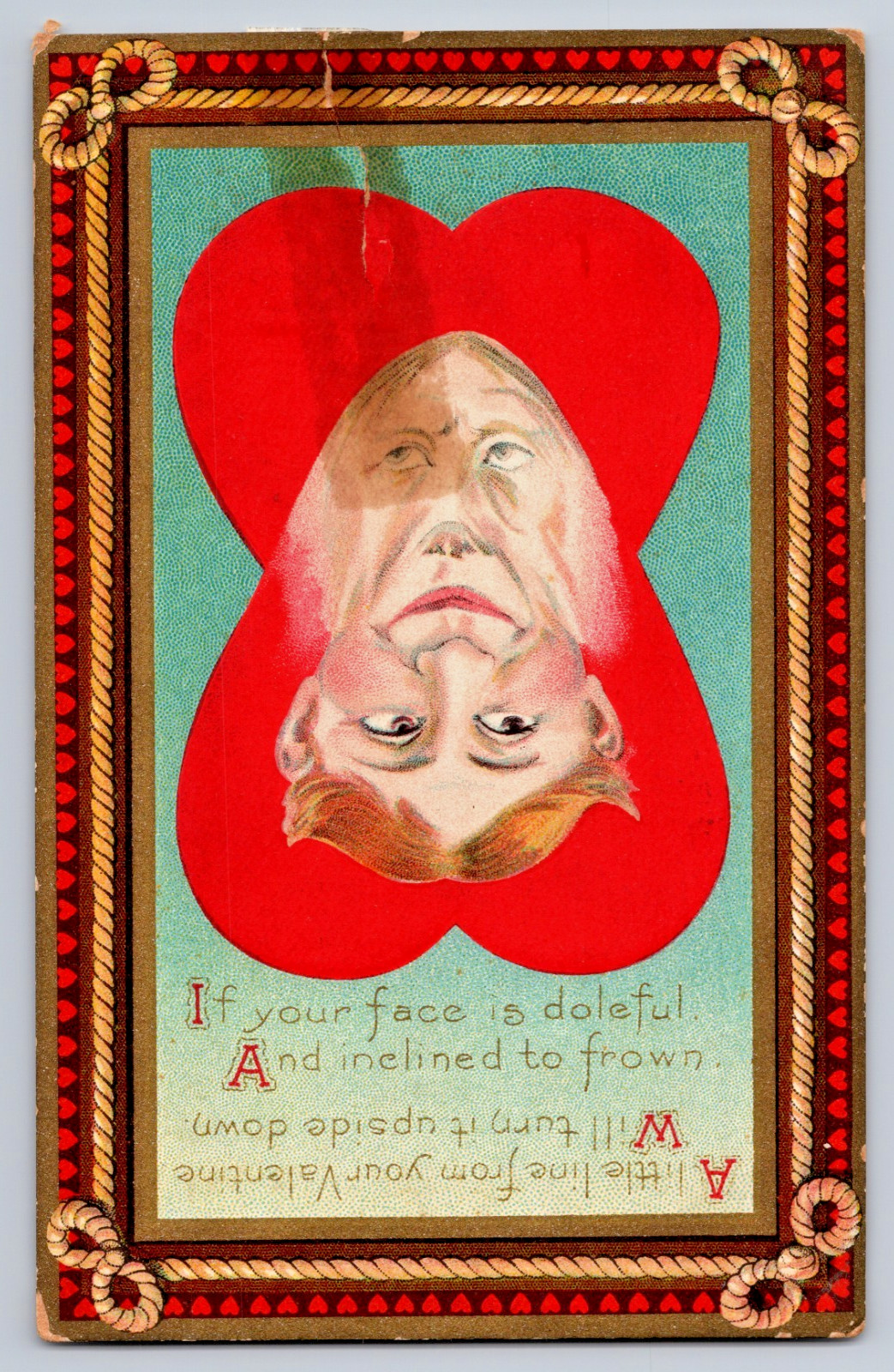 Valentine’s Day Face Frown To A Smile By Turning Card Upside Down 1910s Postcard