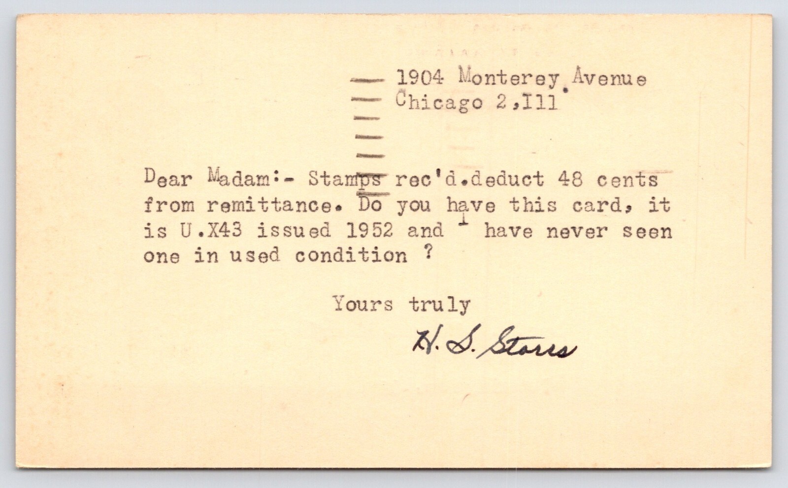 Chicago Illinois Stamp Buyer HS Storrs to Seller MF Leuchtenberg Boomington IL
