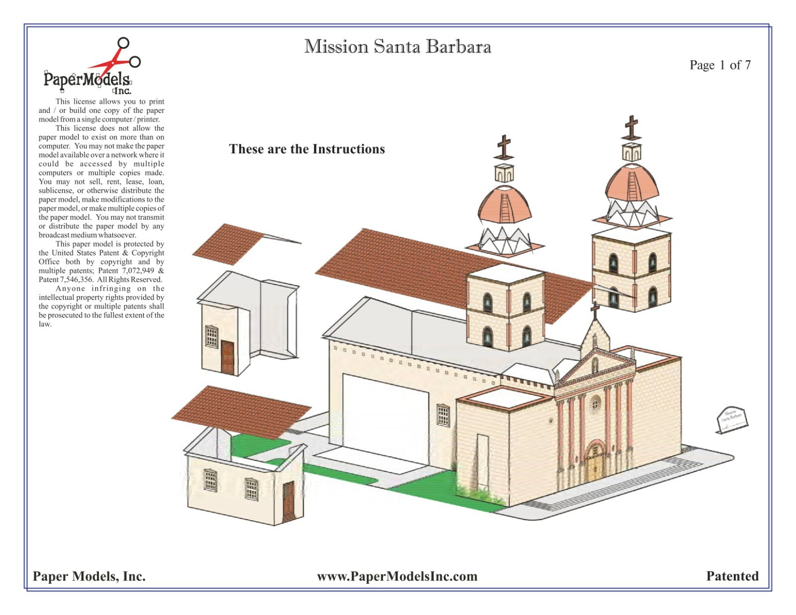 California Mission Santa Barbara – Paper Model Project Kit