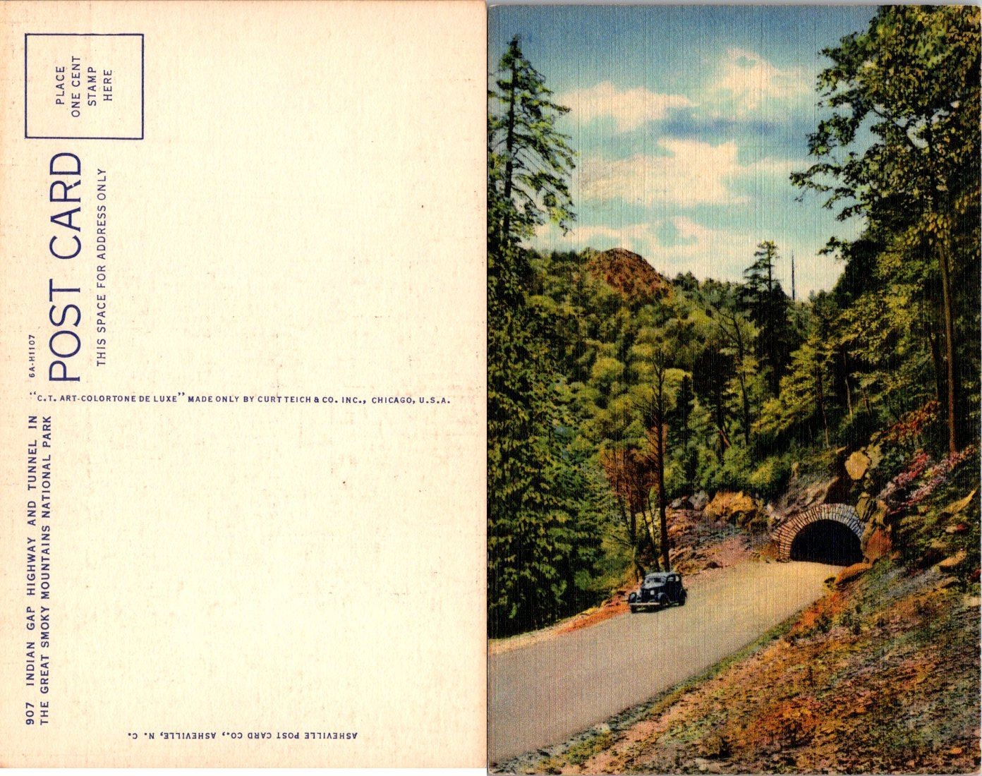 Curt Teich Indian Gap Tunnel Postcard Great Smoky Mountains Park Linen Unposted